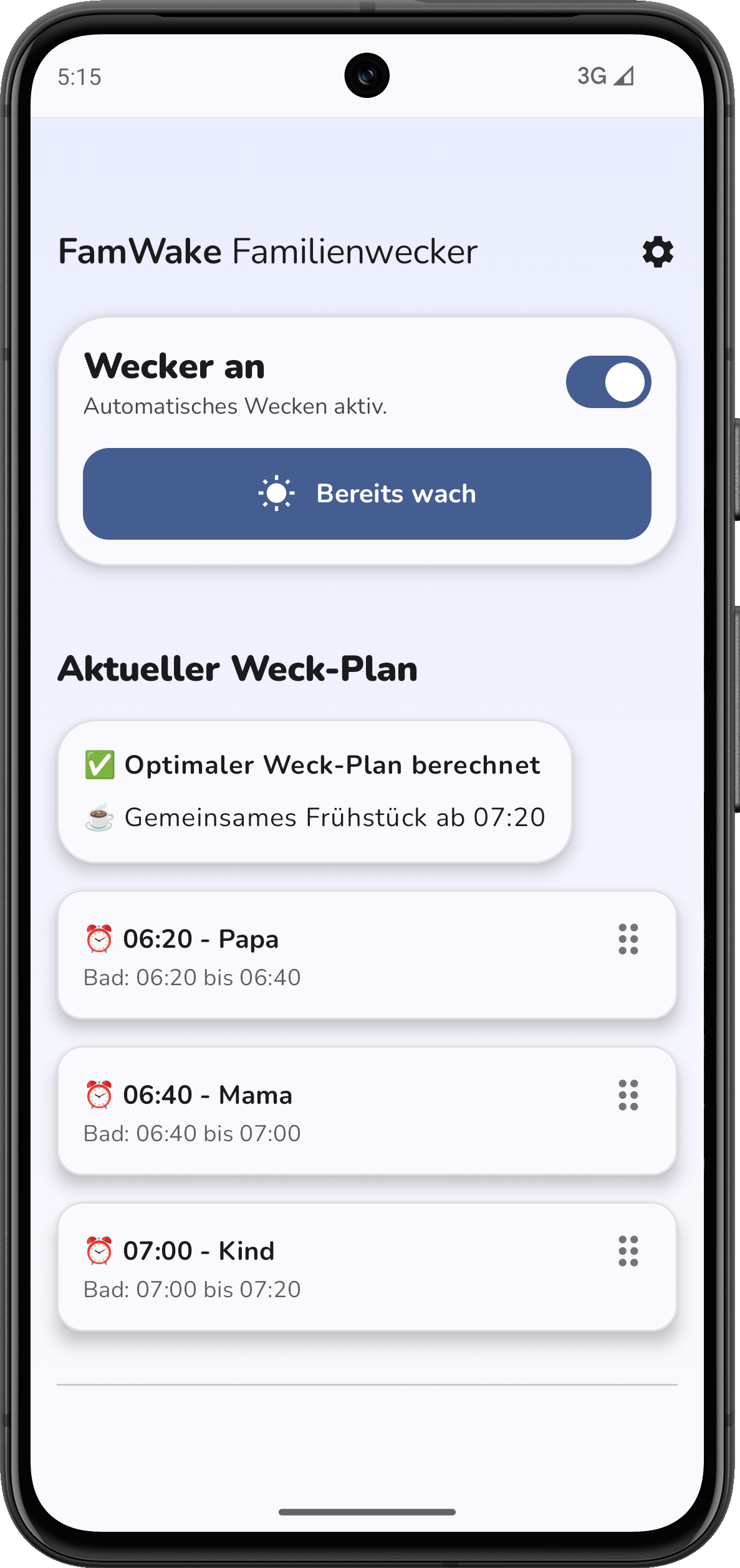 Aktueller Weck-Plan (Dashboard)