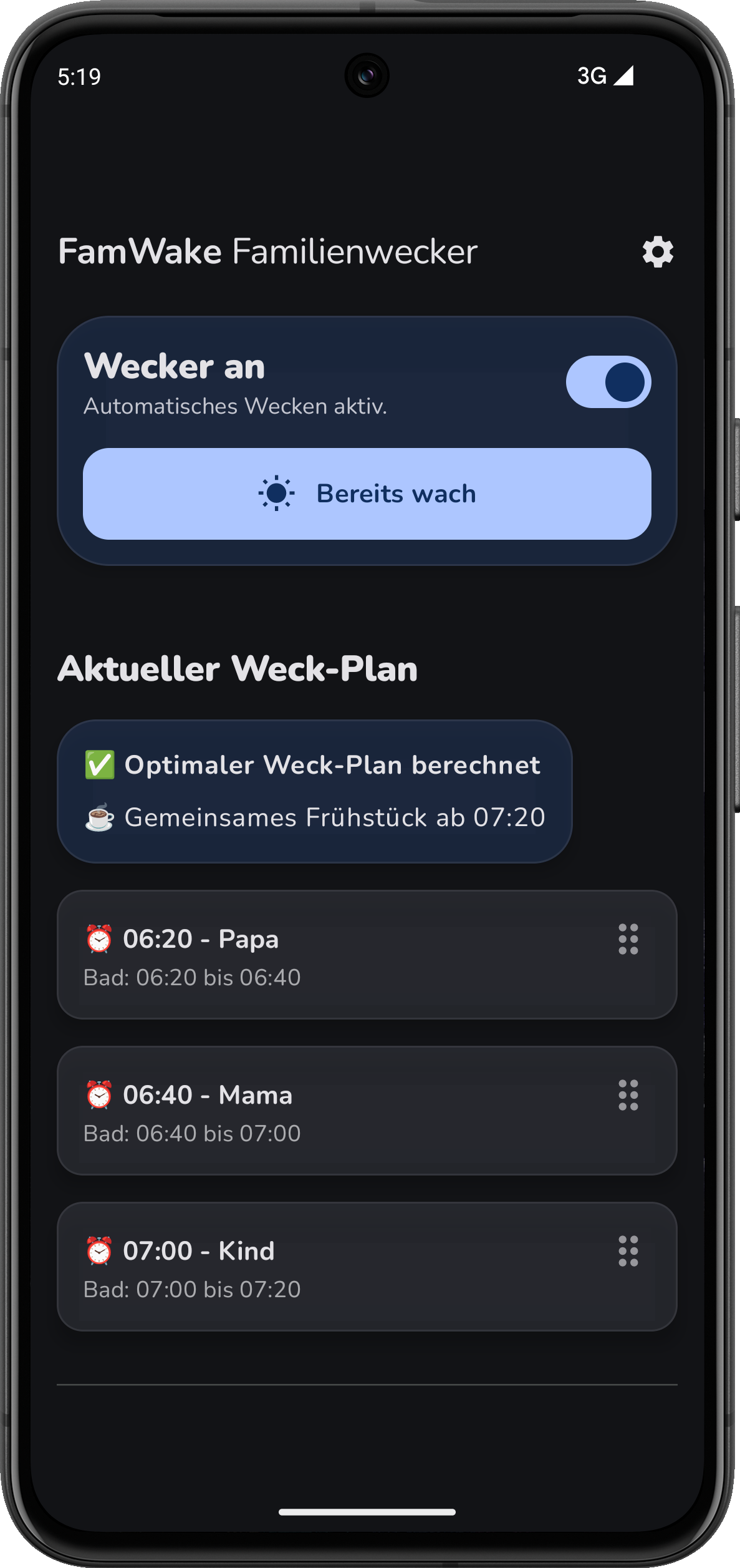 Aktueller Weck-Plan (Dashboard) (Dark Mode)