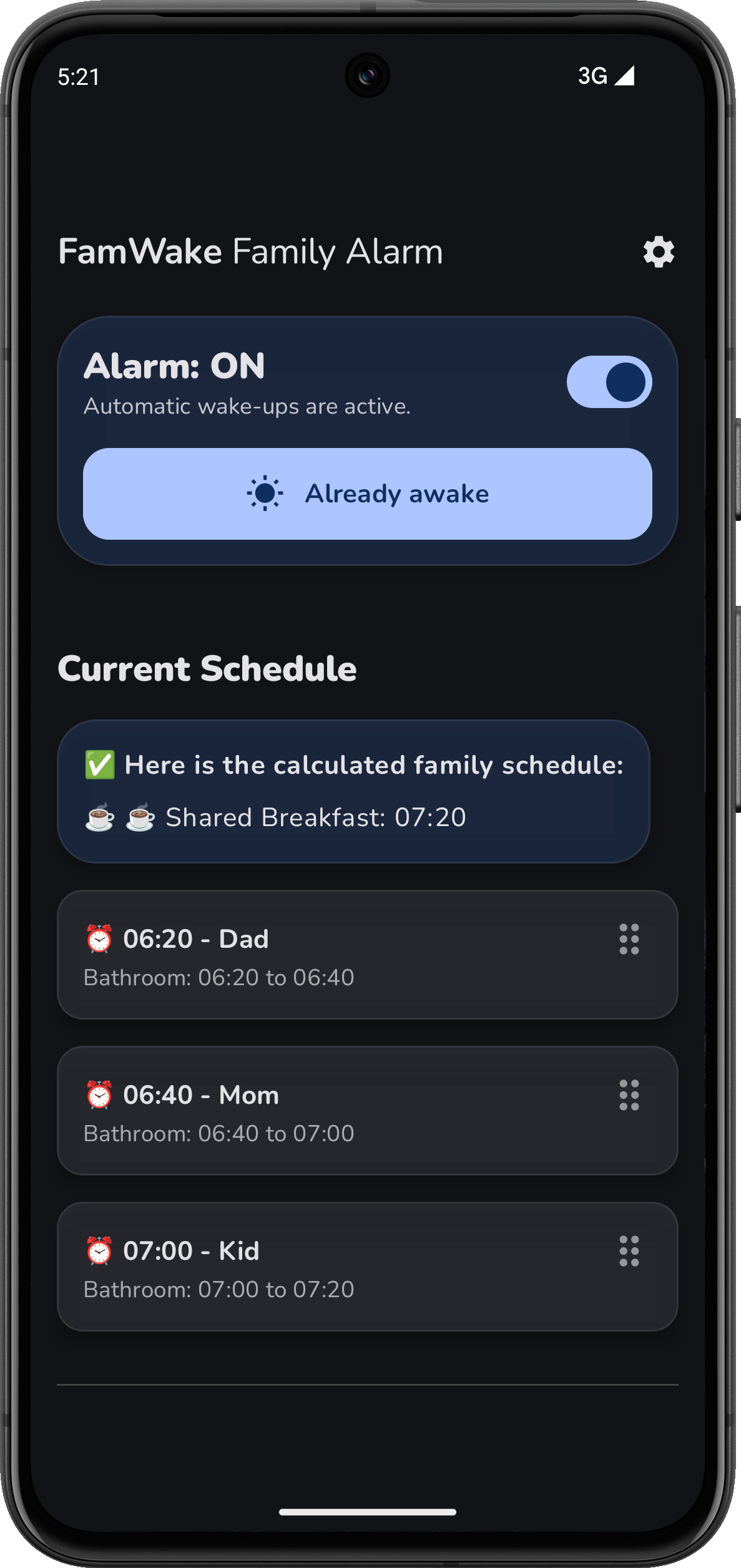 Aktualny plan budzenia (Dashboard) (Tryb Ciemny)