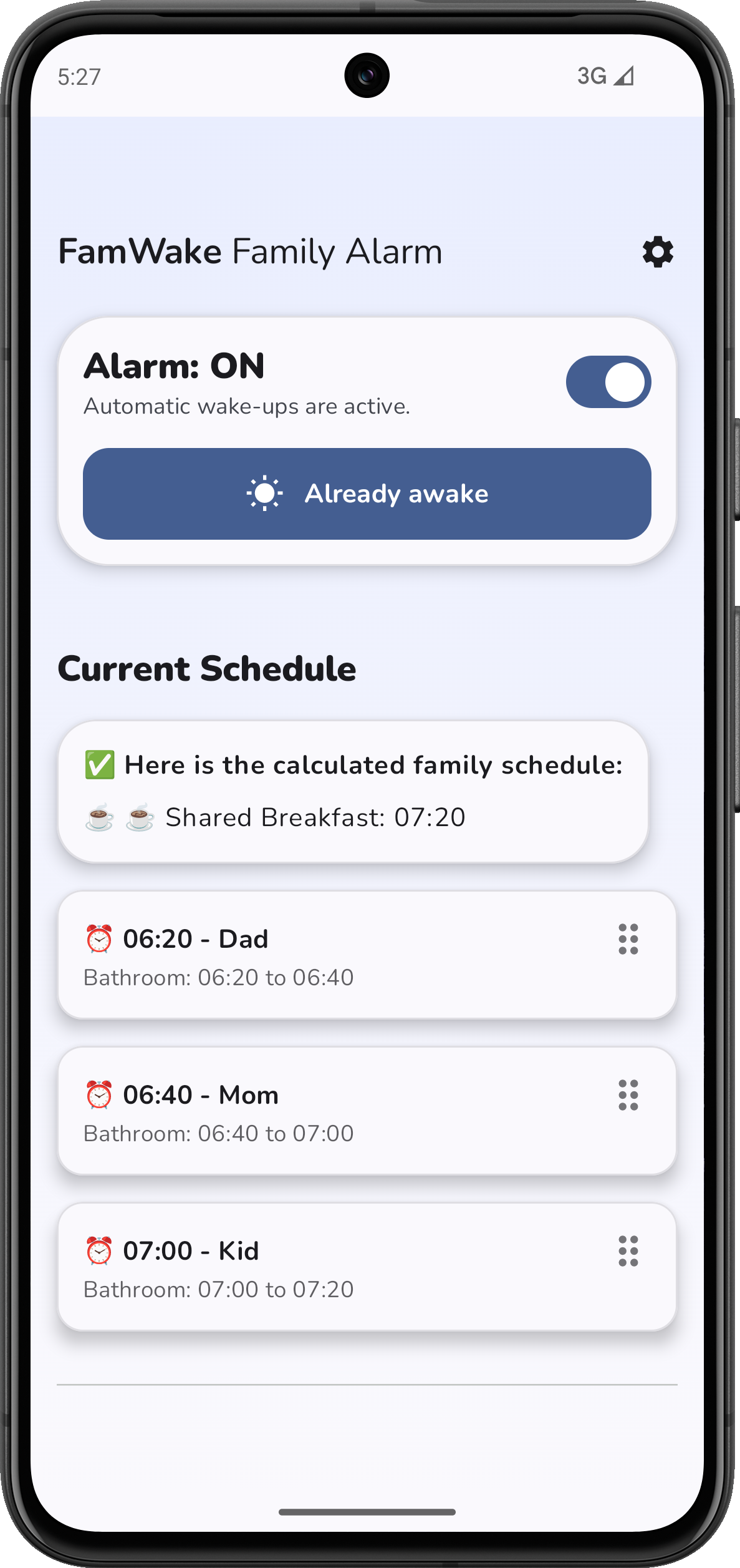 Aktualny plan budzenia (Dashboard)
