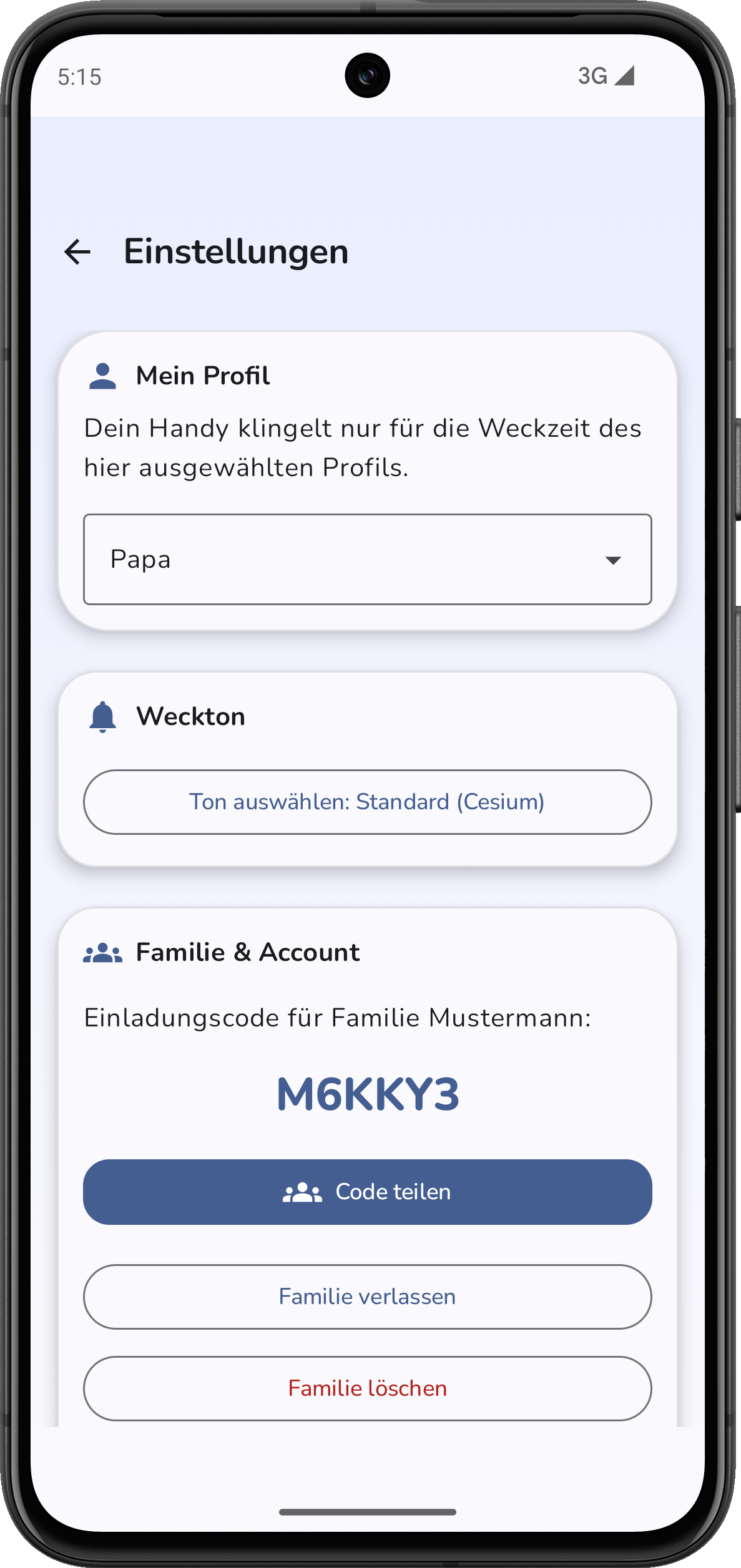 Einladungscode & Familie