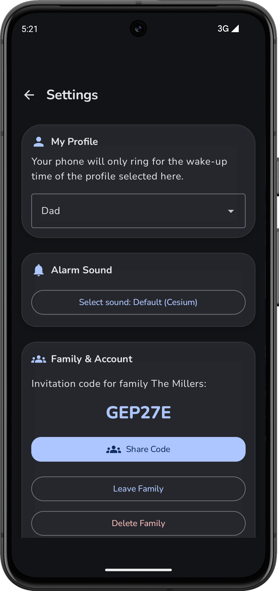 Kod zaproszenia i rodzina (Tryb Ciemny)