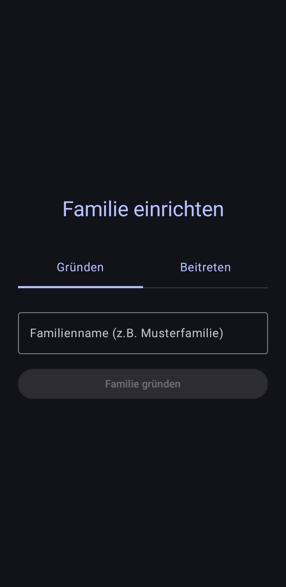 Familie gründen - Setup Screen